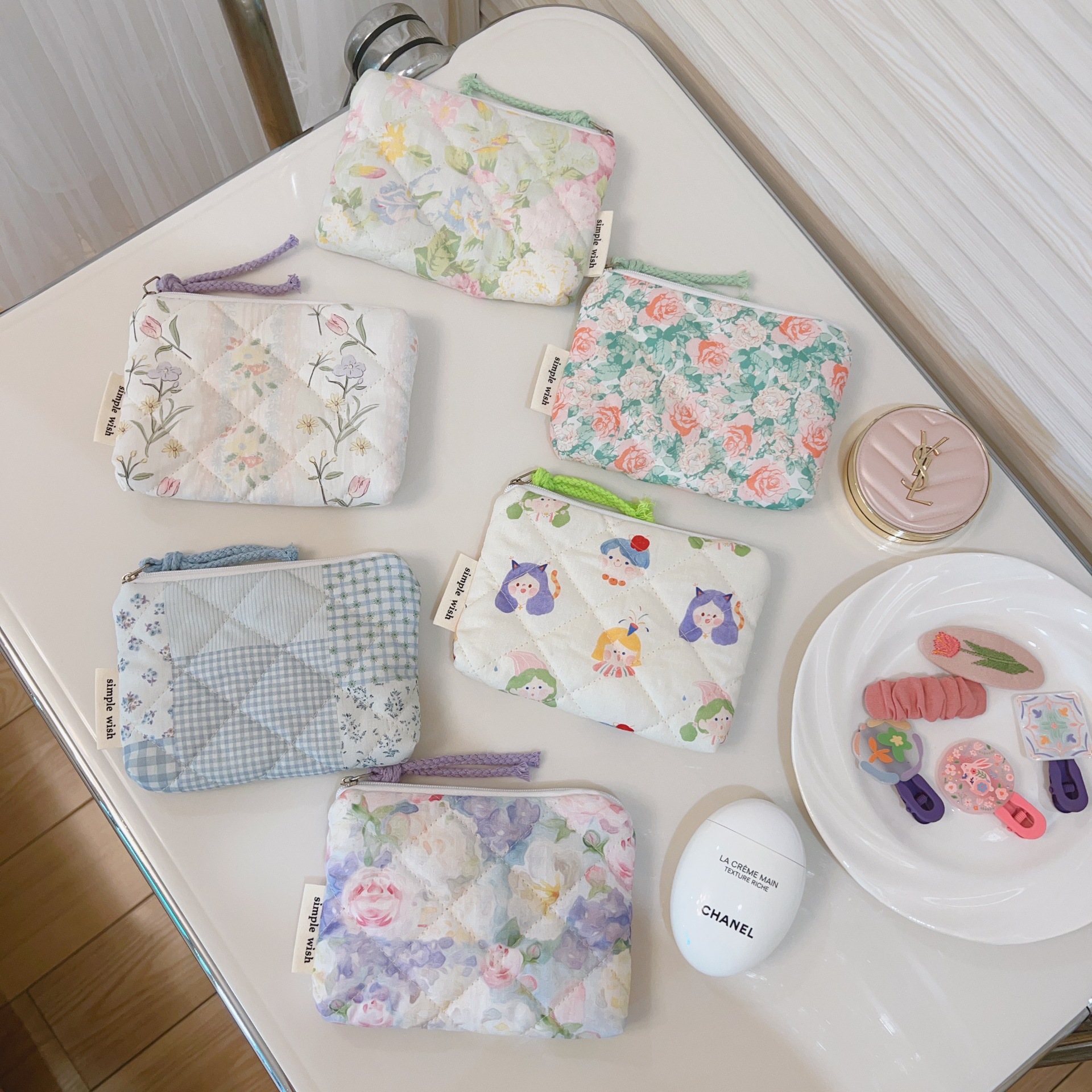 [Suxi Cloth Bag] French Fresh Oil Painting Style Floral Quilted Coin Purse Card Holder Cute Mini Cotton Bag