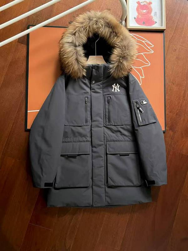 25冬季潮牌MLB男女情侣款防寒保暖连帽大毛领加厚工装羽绒服|undefined