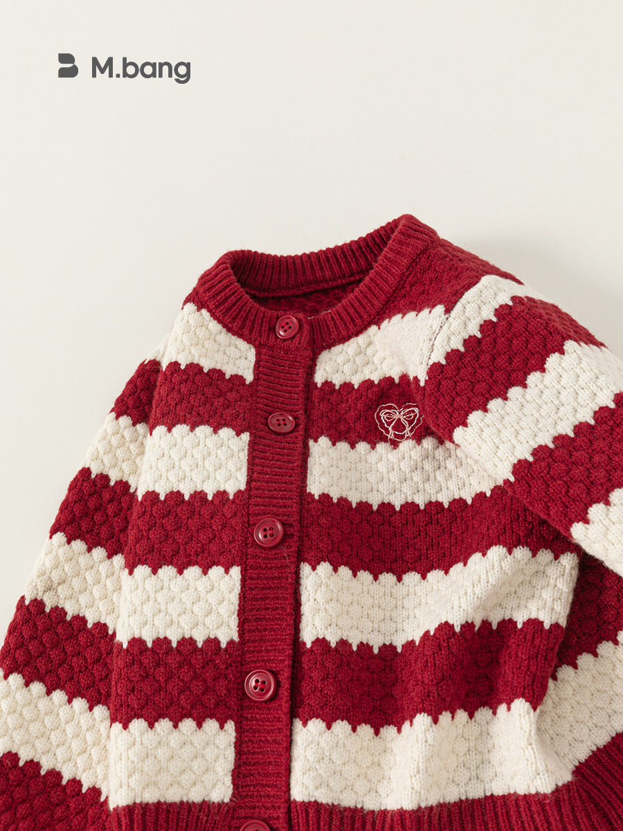 Youbao ropa para niños suéter de punto para niños de otoño, rayas de contraste, suéter de manga larga para niñas, cárdigan, abrigo bordado para niñas