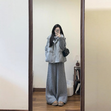 2025秋冬季流行时尚气质保暖马甲修身针织毛织衫休闲阔腿裤三件套