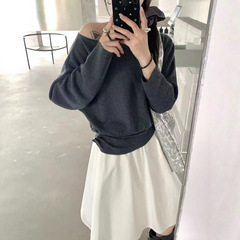法式温柔小香风蝙蝠袖针织衫女秋季高级感软糯褶皱收腰打底衫上衣