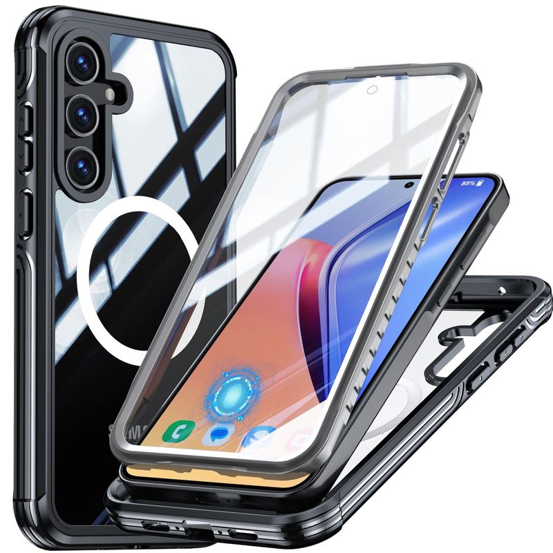 Samsung A56A36A16A17ガラス製360度フルカバー携帯電話ケース、落下防止、衝撃吸収、磁気吸着、磁気充電対応|undefined