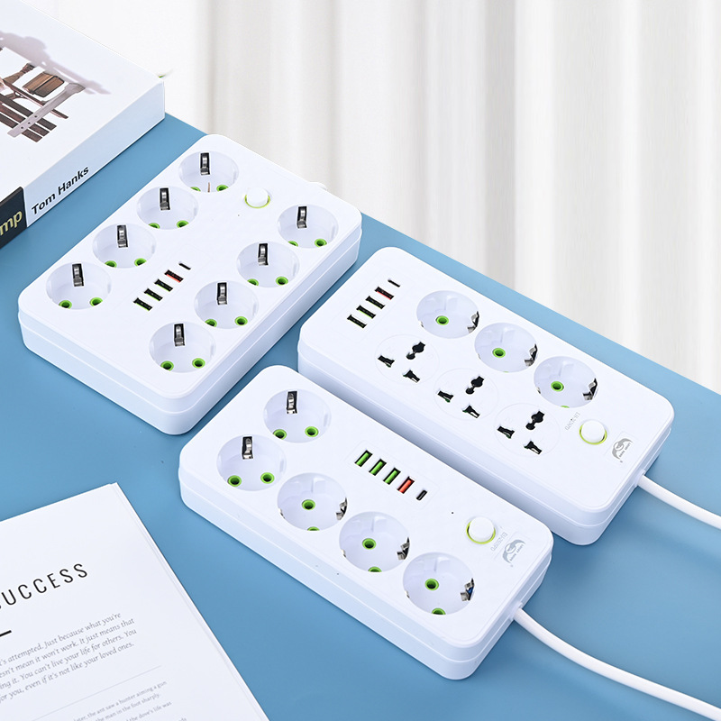 Exportación transfronteriza comercio exterior exportación estándar europeo europeo dos conectores redondos caja de regalo enchufe USB enchufe tabla de cableado