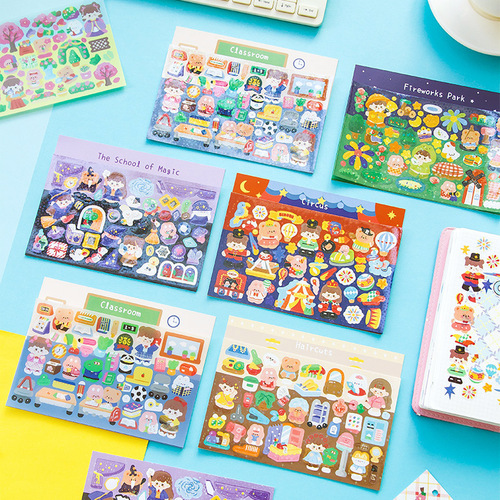 Message: The second batch of stickers of Xiaoxiu Ruanruan theme scene, Korean decorative Guka diy handbook stickers, 2 pieces, 6 styles