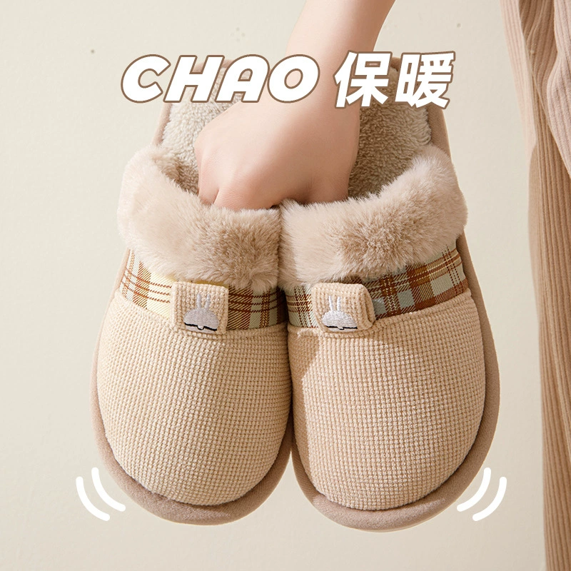 Хлопковые тапочки Rascal Rabbit для женщин, осенне-зимние домашние тапочки для дома, повседневные, плюшевые, нескользящие, с мягкой подошвой, парные домашние тапочки для мужчин, теплые плюшевые тапочки для пола.