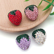 双色重工满钻彩色草莓陶泥钻球直孔串珠diy钥匙扣项链饰品小配件