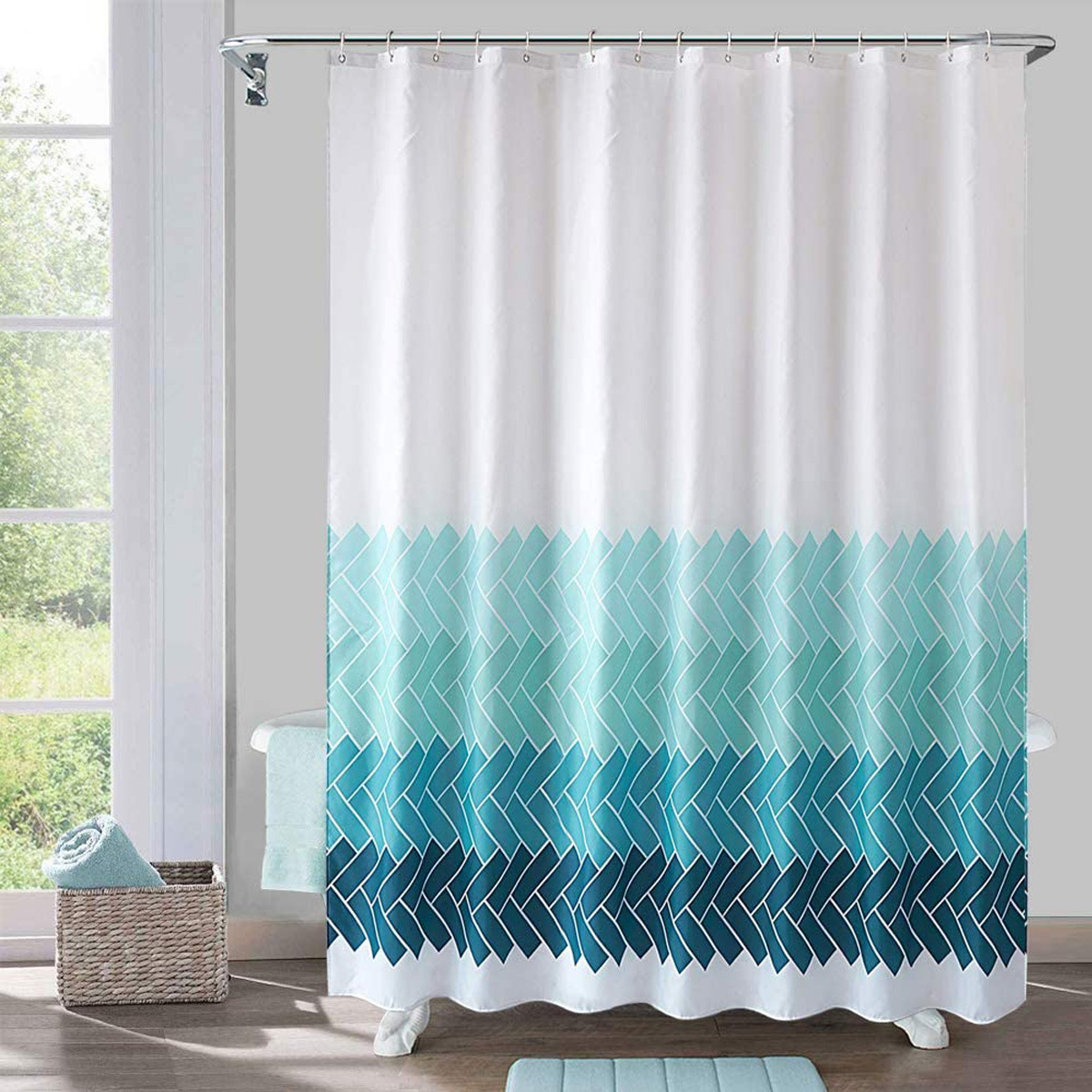 Waterproof and impermeable printed curtain, polyester non perforated shower curtain_voghion.com