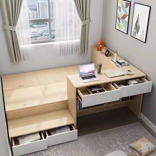 Simple Tatami Bed Cabinet Desk Integrated Combination Small Apartment Single Bed Multifunctional Storage Bed High Box for Storage