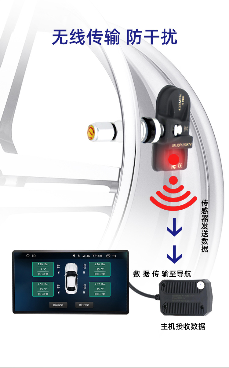 Sensor built-in external cap car wireless high-precision digital tire detector tpms tire pressure monitor