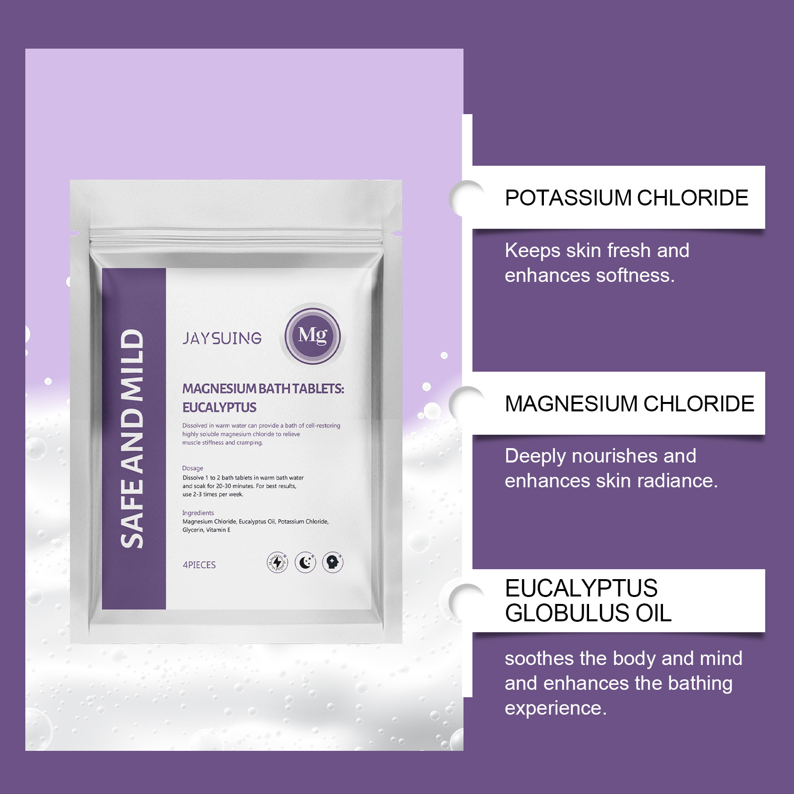 Eucalyptus Essential Oil Magnesium Bath Tablets, Gentle Body Cleansing, Nourishing Skin, Moisturizing Body Bath Tablets_voghion.com