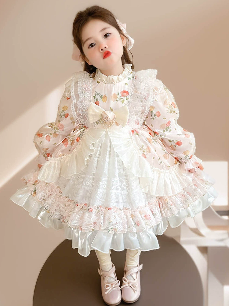 Маленький костюм принцессы, весеннее платье, детская юбка, стильLolita, цветочный, французский стиль
