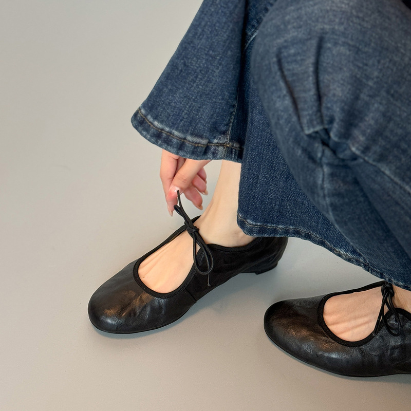 Soft leather version~French style women's shoes 2026 new model cross black leather ballet shoes retro Mary Jane shoes Soft leather version~French style women's shoes 2026 new model cross black leather ballet shoes retro Mary Jane shoes