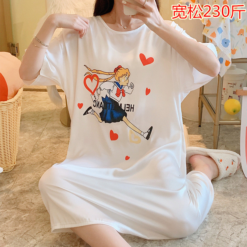 胖MM230斤大碼夏季美少女睡裙短袖冰絲睡衣寬松連衣裙學生家居服