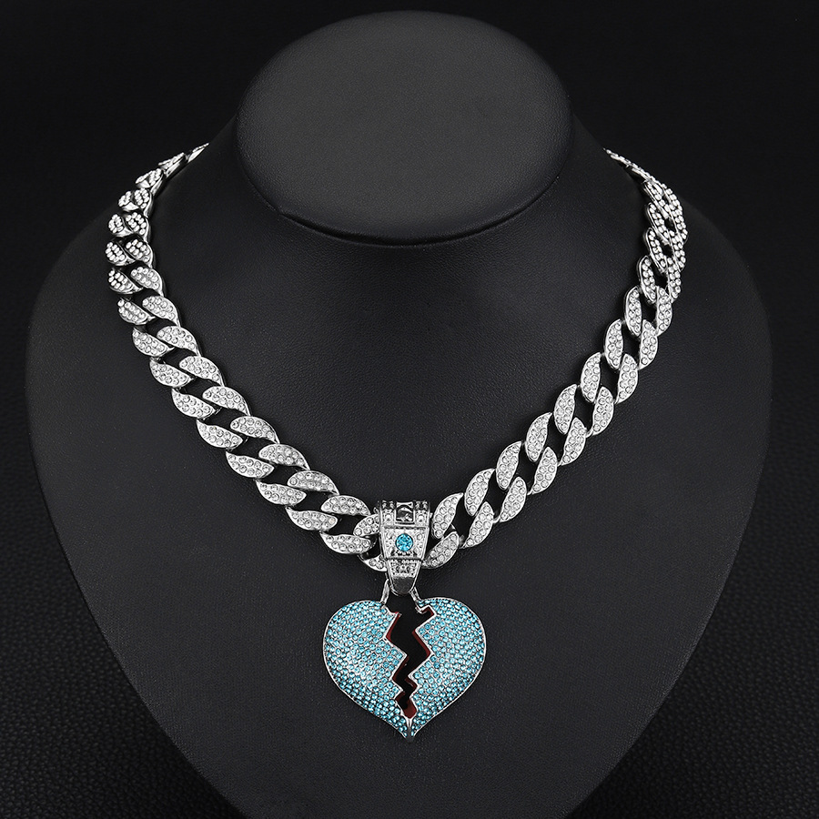Collier pendentif cœur cuban link avec diamants de luxe_voghion.com