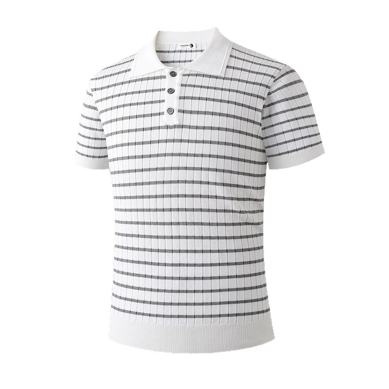 Camisas de polo camisetas de punto de manga corta camisetas a rayas de hombre texturas de alto nivel viejos ganancias de hielo seda verano fábrica transfronteriza al por mayor