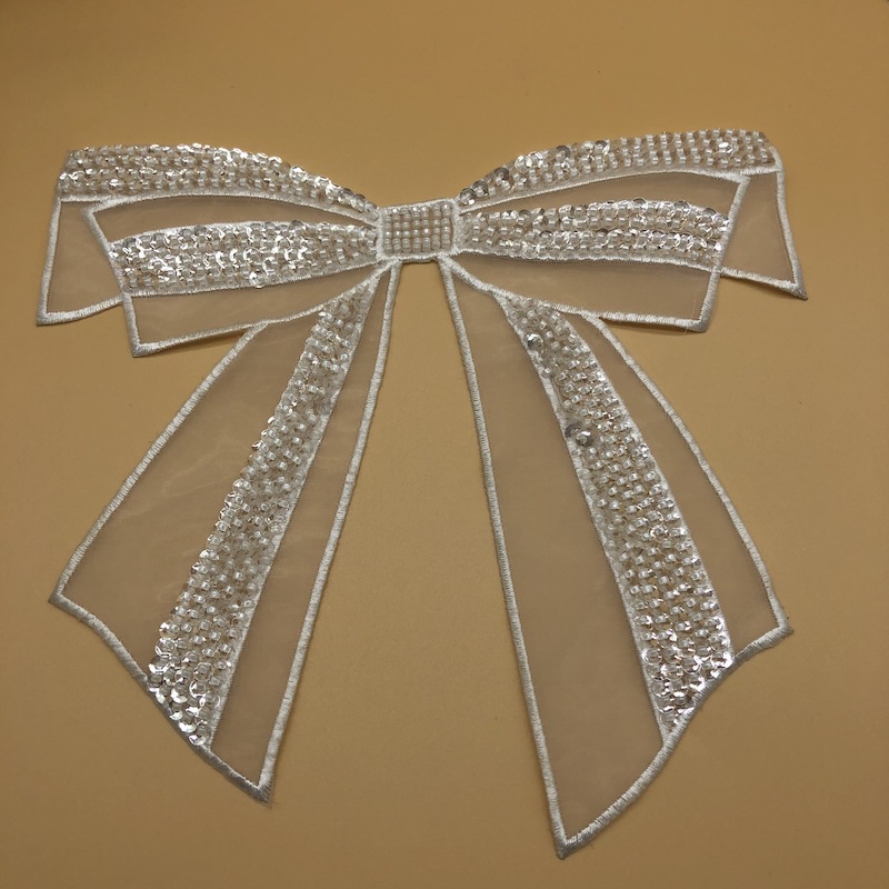 蝴蝶结珠绣立体胸花童装牛仔裤补丁亮片贴花网底婚纱礼服服装布贴