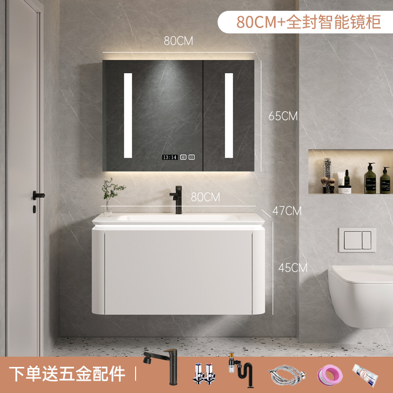 Estilo crema multi-capa de madera maciza gabinete de baño combinación baño lavabo inteligente baño espejo gabinete