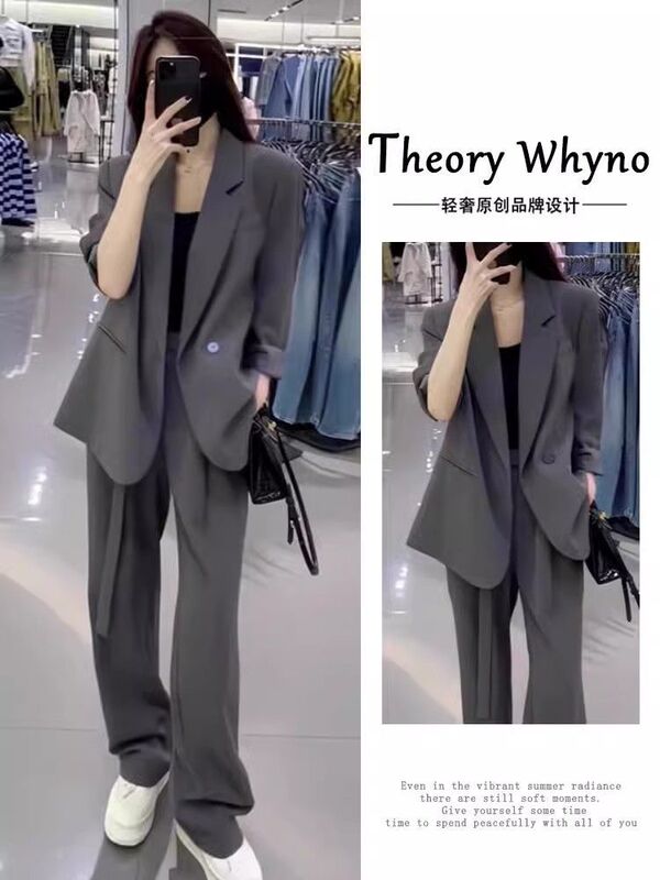 High-End Gray Suit Suit for Women Spring & Fall New Fashion Casual Professional Suit Jacket Wide-Leg Pants Two-Piece Set