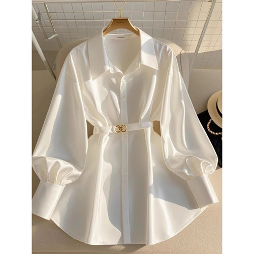 Early autumn new women's clothes French high-end shirt, light luxury design, white shirt, top, women's light sophisticated style