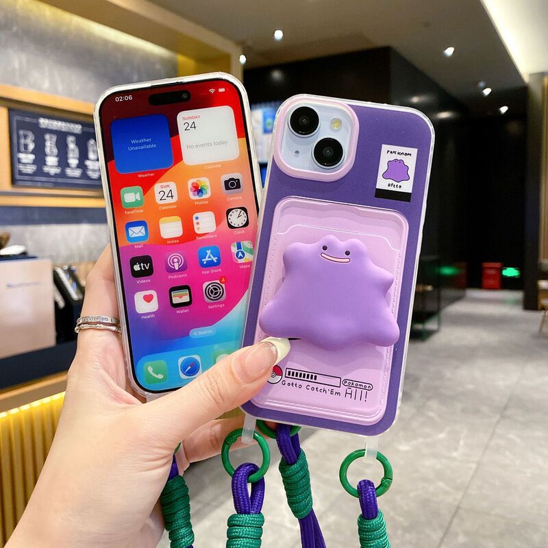 Purple Monster Stand for Apple 16pro Mobile Phone Case New iphone15 Lanyard 13 Cute 12/8P