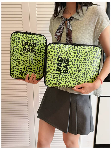 Korean-style leopard print water-resistant 11inch iPad storage bag 13/ 14inch laptop bag tablet sleeve bag trendy