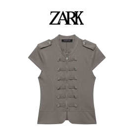 ZARK 欧美新款时尚气质拉链排扣饰背心 跨境外贸女装批发0264038