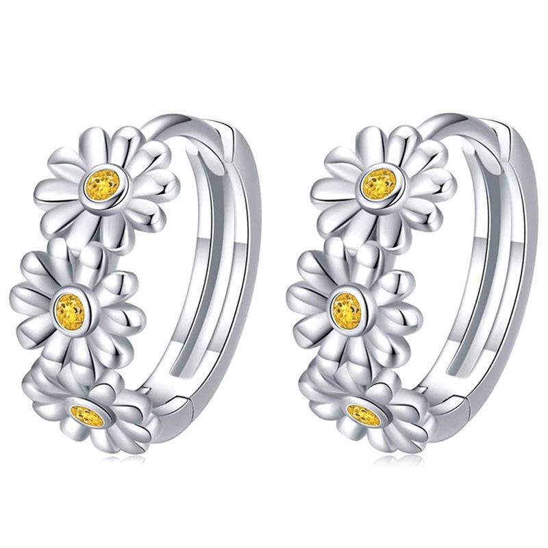 Cao Shi Foreign Trade Minimalist Jewelry for Women: Resin Daisy Sunflower Hoop Earrings, Delicate Forest Style for Everyday Wear