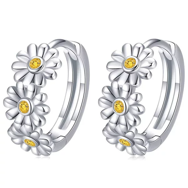 Cao Shi Foreign Trade Minimalist Jewelry for Women: Resin Daisy Sunflower Hoop Earrings, Delicate Forest Style for Everyday Wear