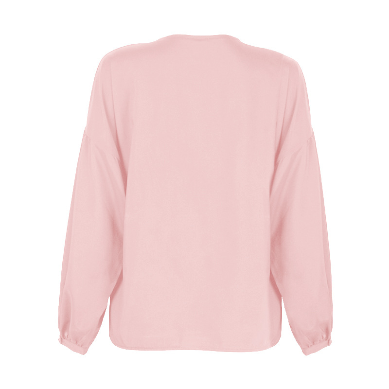 solid color V-neck horn-sleeved casual top NSKX36815