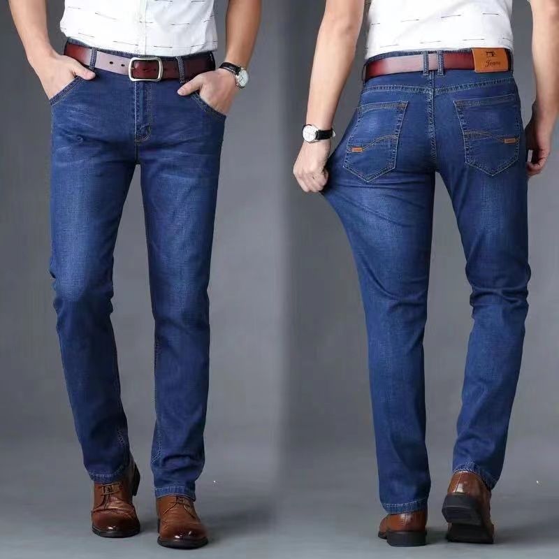 Tianqin jeans para hombres cuatro estaciones nuevos jeans de cintura alta rectos sueltos tendencia de pantalones casuales guapo ropa de hombre