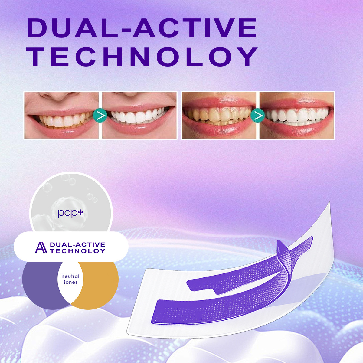 Grenzüberschreitender neuer V34 Violett Zahnaufhellungsstreifen Whitening Strips Zahnbleaching-Streifen aufhellend entgelbend leuchtend weiße Zahnstreifen