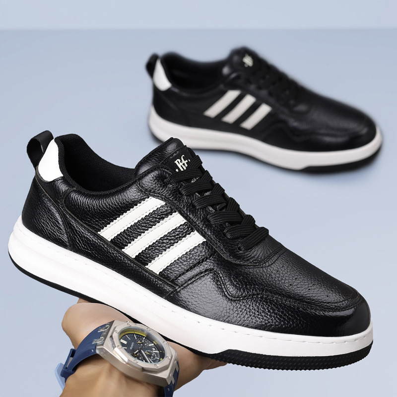 [Cuero de vaca de cabeza] zapatos de cuero para hombres, piel de ternera suave, zapatos deportivos casuales para hombres, zapatos blancos transpirables y resistentes al desgaste