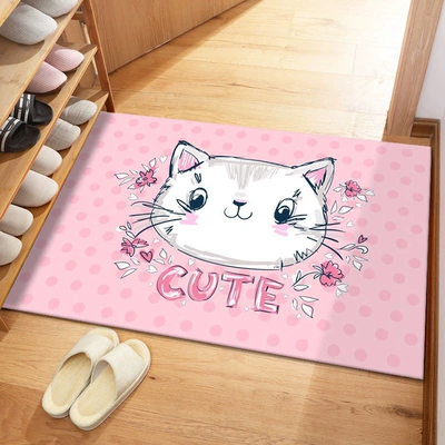 Avtomobil döşəmə paspasları — Entrance, Toilet, Bathroom, Household - crystal-velvet-cartoon-entrance-door-mat-white-big-face-cat-4060cm