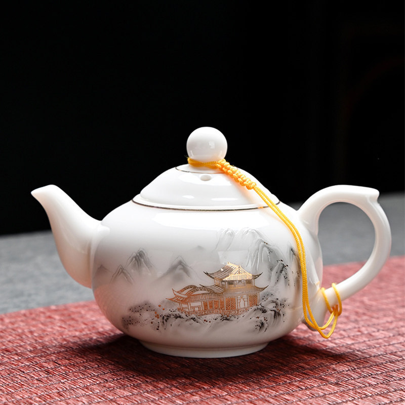 Dehua White Porcelain Teapot, Simple Handmade Ceramic Teapot for Home Use, Xishi Teapot, Kung Fu Tea Set for Brewing and Drinking Tea