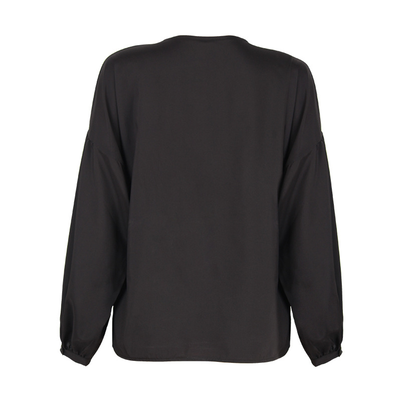 solid color V-neck horn-sleeved casual top NSKX36815