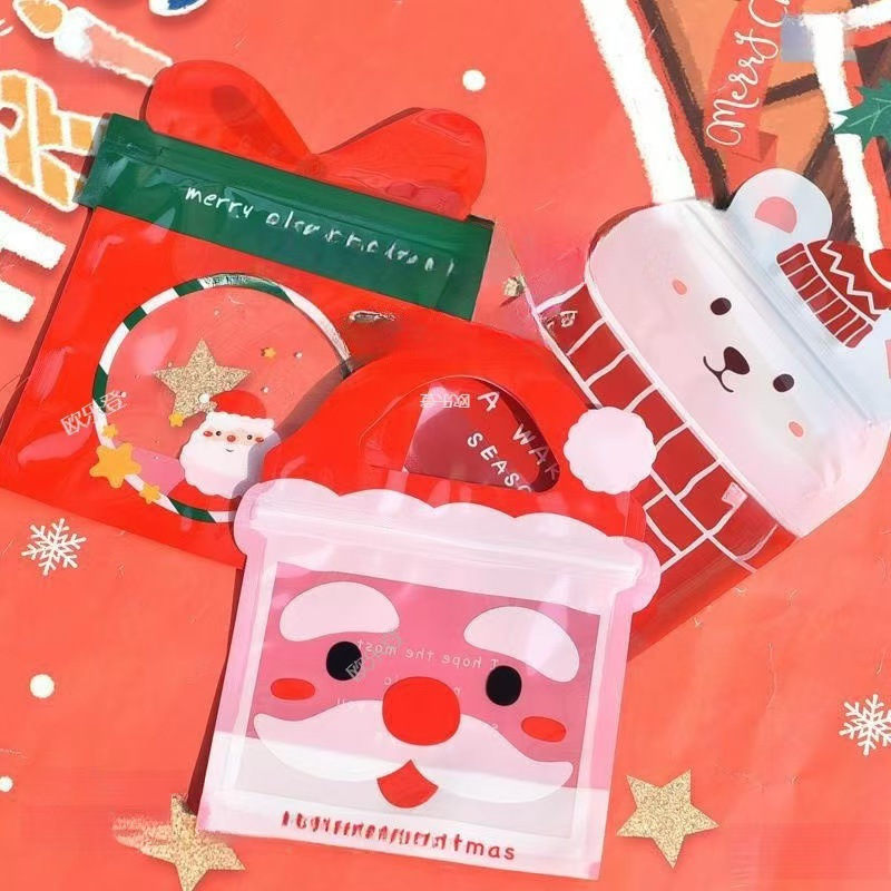 新年盒自封袋密封袋个包装袋透明可爱糖果自立手提红色小熊