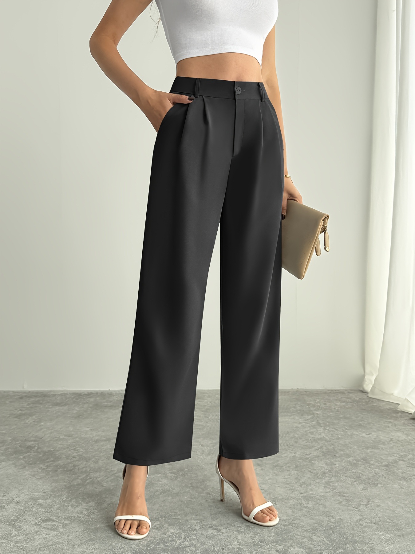 Women's High Waist Wide Reg Pants Lightweight Straight Reg