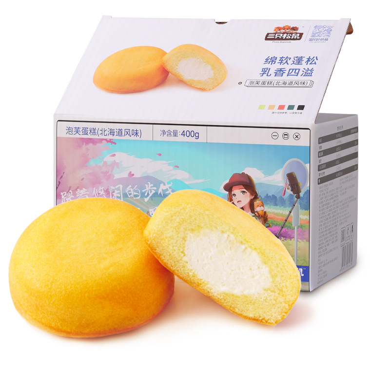 【三只松鼠_泡芙蛋糕400g/盒】面包整箱早餐糕点心夹心解馋零食