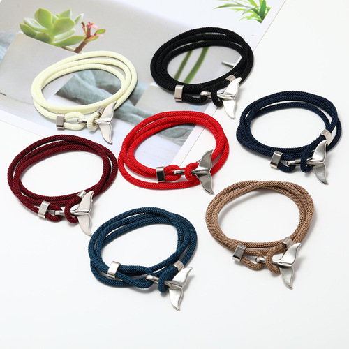 Trendy Couple Milan Line Ocean Series Anchor Style Whale Tail Bracelet Braided Rope Men's and Women's Bracelet Bracelet