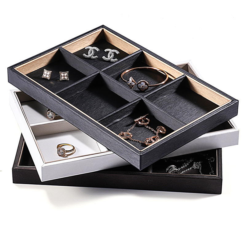 Brushed leather 6 grid jewelry display props necklace earring plate bracelet jewelry tray display stand jewelry jewelry stand