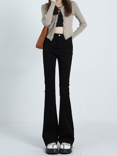 Women's 2025 Autumn High-Waisted Petite Straight Leg Jeans Slimming Flared Pants Leggings for Outerwear