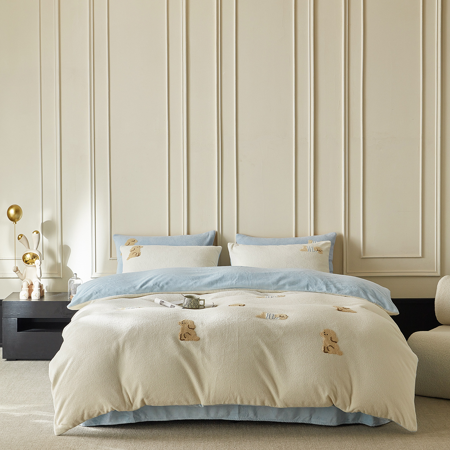 Winter Class a Fully Matte Milk Velvet Four-Piece Set Warm and Thickeneded Towel Embroidered Bedding Bed Sheetss Quilt Cover Bed Bed Sheets