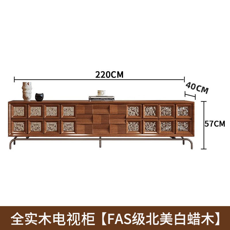 法式中古风实木白蜡木电视柜客厅家用置物落地柜收纳边柜一体地柜|undefined