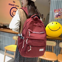 書包女中學生日系尼龍純色雙肩包少女款大容量輕便簡約高顏值背包