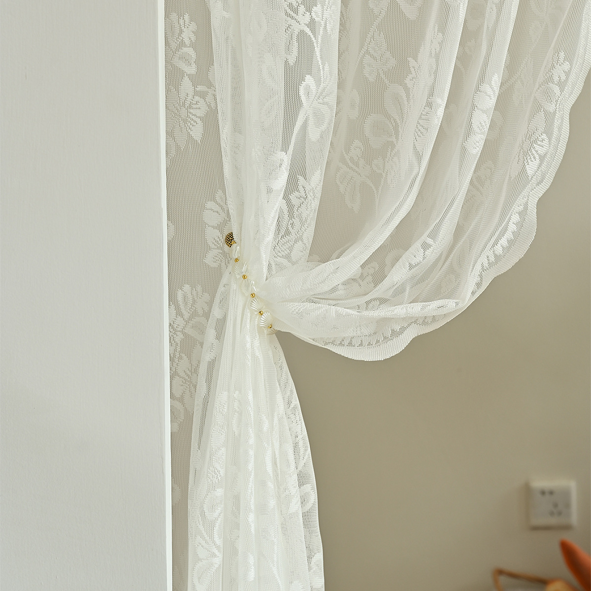 Flores coreanas transfronterizas de Amazon, cortinas de encaje tejidas por urdimbre, cortinas opacas terminadas, SHEIN