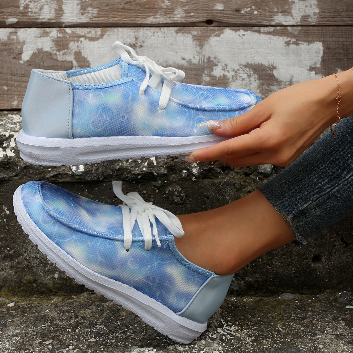 Women's Shoes large size color matching low top shoes flat round head graffiti canvas breathable sneakers _voghion.com