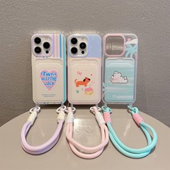 韓国風カードホルダー iphone15pro 漫画電話ケース Apple 16 ストラップ 13 携帯電話愛保護カバー
