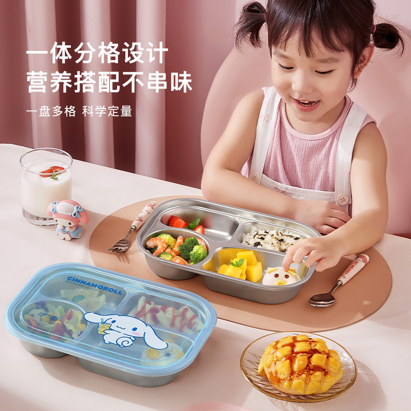 Sanrio Stainless Steel Divided Plate for Home Use, Cute Tableware for Children and Students, Lunch Box Sanrio Stainless Steel Divided Plate for Home Use, Cute Tableware for Children and Students, Lunch Box