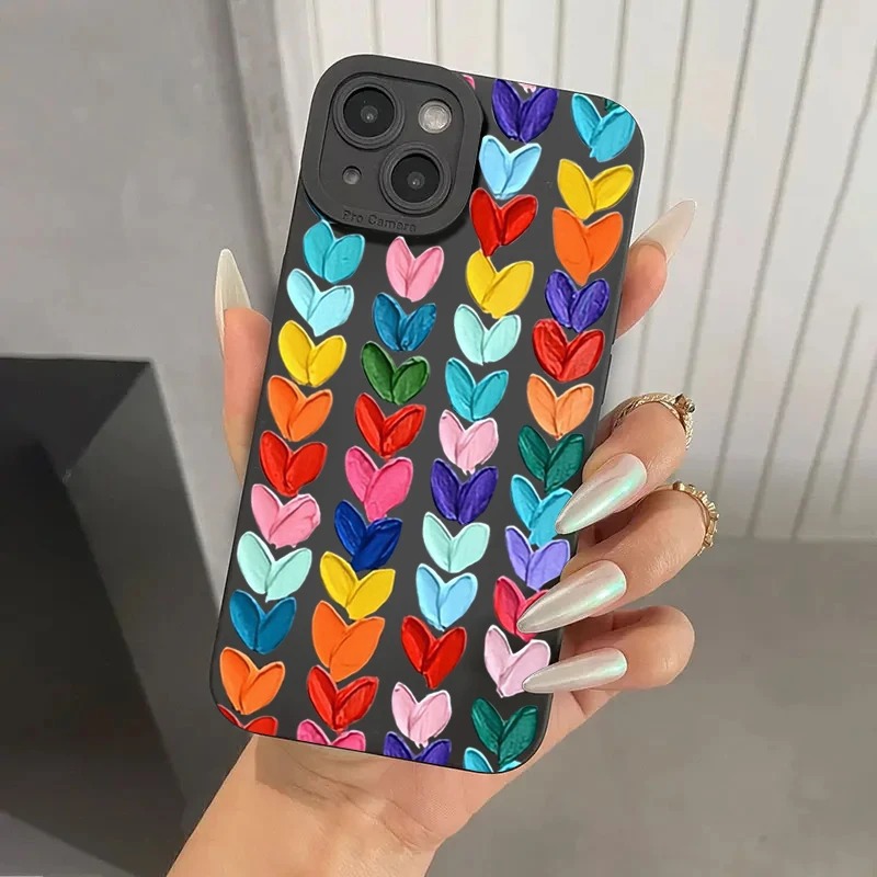 iPhone 15 Pro Max, Apple 14, 13, 12, 11 uyumlu renkli kalp desenli şık ve yaratıcı telefon kılıfı - 7