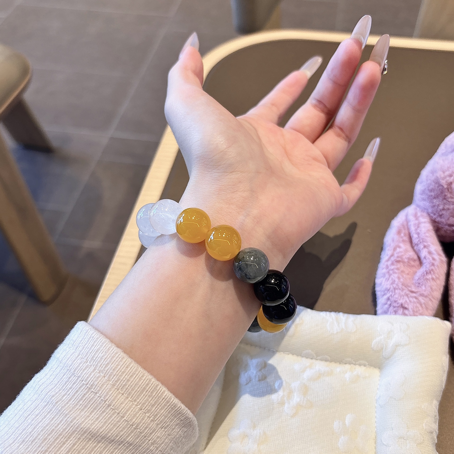 Natural Multi-gemstone Crystal Beaded Bracelet For Women Yellow_voghion.com